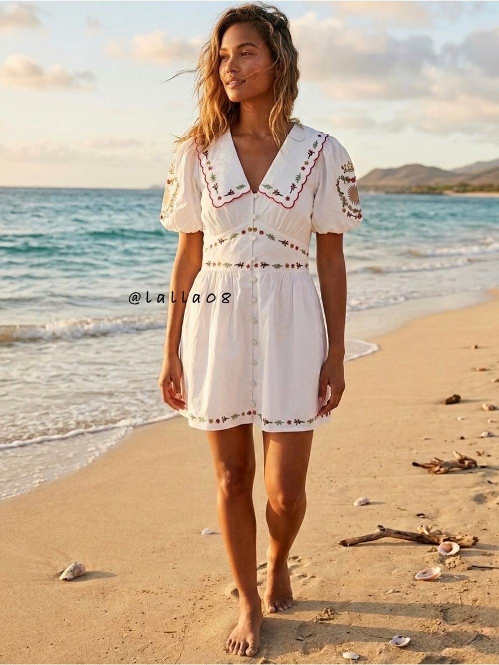 Caroline Constas White Embroidered V-Neck Mini Dress